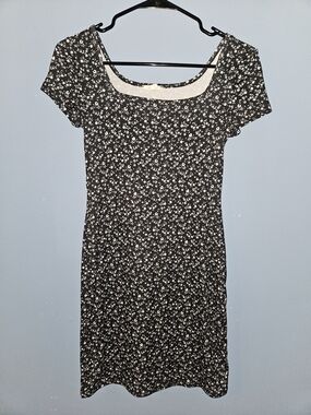 See You Monday Black & White Floral Square Neck Mini Dress